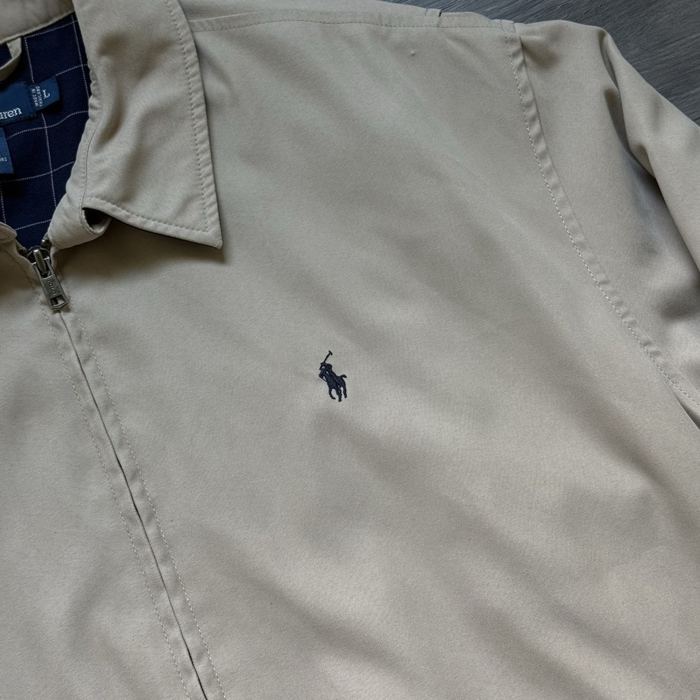 VTG Polo Ralph Lauren Harrington Jacket Mens Large Tan Beige Plaid Lined BiSwing - Picture 6 of 10